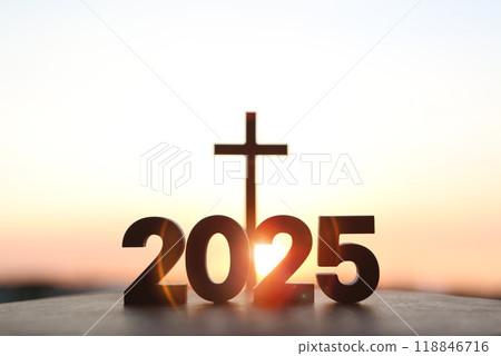 The brightly rising sun of the new year 2025, sunrise and sunset, the holy cross of Jesus Christ and the church faith and belief background The brightly rising sun of the new year 2025, sunrise and sunset, the holy cross of Jesus Christ and the church faith and belief background 118846716