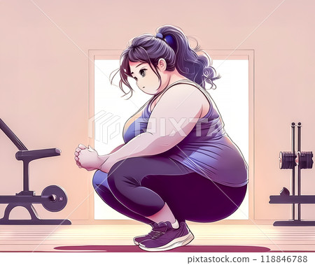 Image of a woman who is concerned about her figure and does exercises Image of a woman who is concerned about her figure and does exercises 118846788