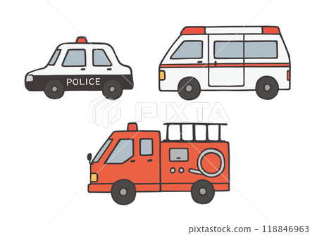 警車、救護車和消防車的手繪插圖集 118846963