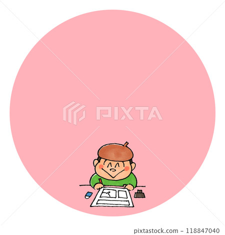 Boy drawing manga copy space (pink) 118847040