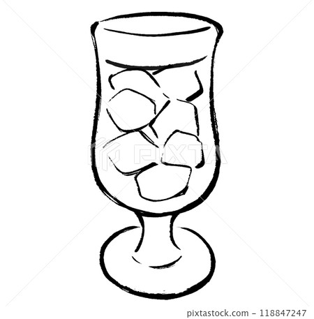 A brush-drawn illustration of ice and a drink in a glass 118847247