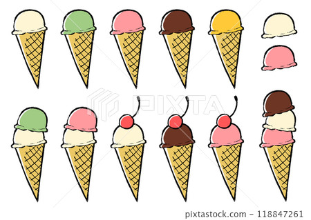 帶有畫筆描邊的冰淇淋插圖集 帶有畫筆描邊的冰淇淋插圖集 118847261