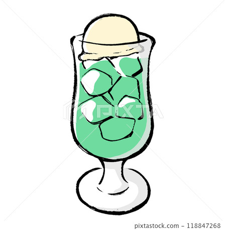 Brush-drawn illustration of melon cream soda Brush-drawn illustration of melon cream soda 118847268
