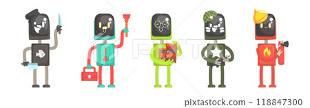 Robot Character of Different Profession with Tool Vector Set 118847300