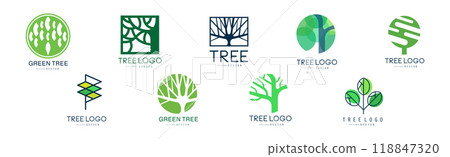 Tree Logo Original Design with Green Shape Vector Set 118847320