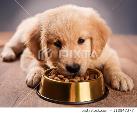 金毛小狗吃狗糧 118847377