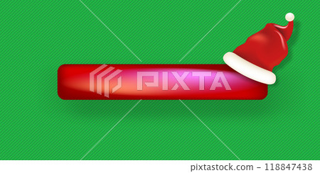 Festive and cheerful Christmas Button featuring a Santa Hat placed on a vibrant Green Background 118847438
