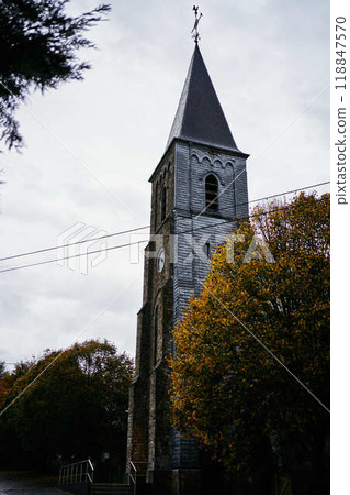landscapes of an autumnal European village, Belgium, leaves colored by fall landscapes of an autumnal European village, Belgium, leaves colored by fall 118847570
