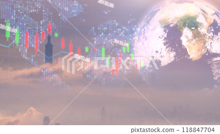 Global Market Trends Over Taipei Skyline. Global Market Trends Over Taipei Skyline. 118847704