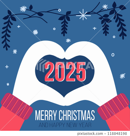 Christmas vector illustration with text and snowflakes on blue background. New Year 2025 118848198