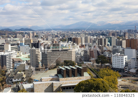 Kumamoto, Japan - January 25, 2023: Landscape of Kumamoto city from Kumamoto castle. Kumamoto is the capital city in Kyushu, Japan. 118848325