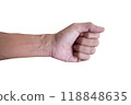 Close up asian fist hand gesture, isolated on white background. 118848635