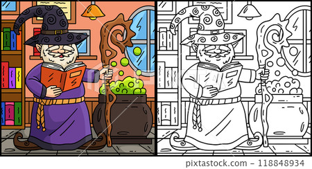 Gnome Wizard Coloring Page Colored Illustration 118848934