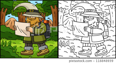 Camping Gnome Coloring Page Colored Illustration 118848939