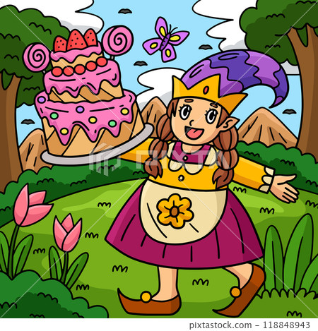 Gnome with a Birthday Cake Colored Cartoon  118848943