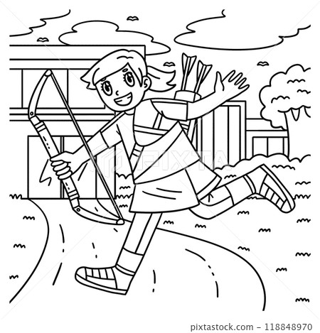 Archery Female Archer with Bow and Arrow Coloring Archery Female Archer with Bow and Arrow Coloring 118848970