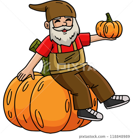 Gnome Sitting on a Pumpkin Cartoon Colored Clipart 118848989