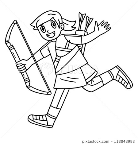 Archery Female Archer with Bow and Arrow Isolated  118848998