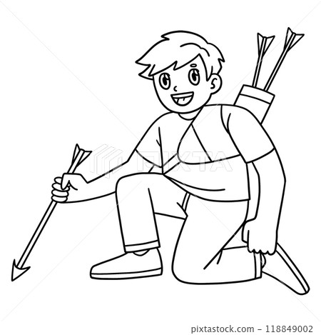 Archery Archer picking up arrow Isolated Coloring  118849002