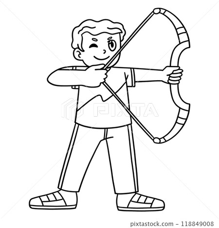 Archery Archer Dry Firing a Bow Isolated Coloring  118849008