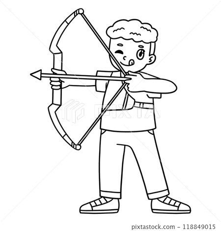 Archery Archer Raising Bow and Arrow Isolated Archery Archer Raising Bow and Arrow Isolated 118849015