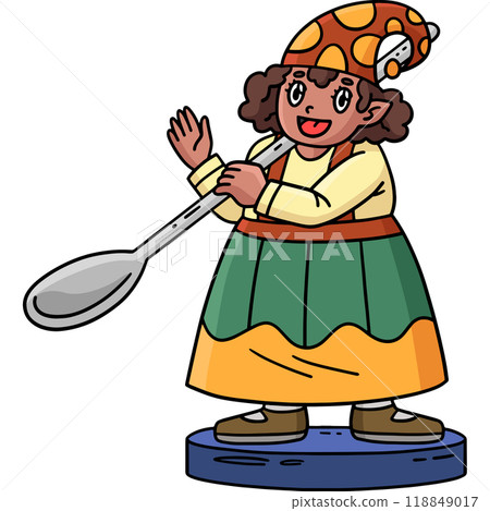Gnome with a Giant Spoon Cartoon Colored Clipart 118849017