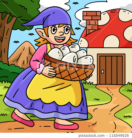 Gnome with Basket of Eggs Colored Cartoon  118849026