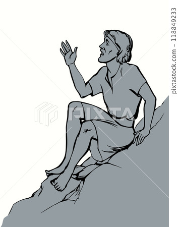 Vector drawing. Man sitting on the rock Vector drawing. Man sitting on the rock 118849233