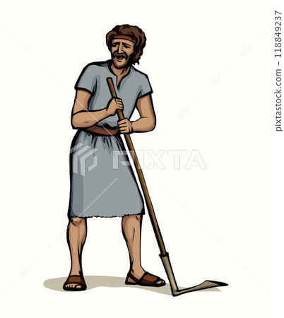 Vector drawing. A man with an old scythe 118849237