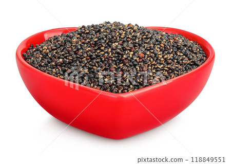 black quinoa in ceramic bowl isolated on white background 118849551