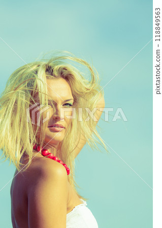 Nice female enjoying nature and beach. Nice female enjoying nature and beach. 118849563