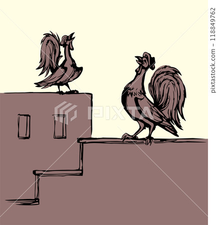 Vector drawing. Singing cock at morning 118849762