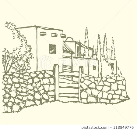 Vector drawing. Old arabic village Vector drawing. Old arabic village 118849776