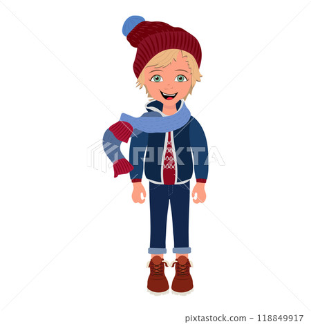 Flat Illustration of Kid Boy Wearing Winter Clothes. Item 4 Flat Illustration of Kid Boy Wearing Winter Clothes. Item 4 118849917
