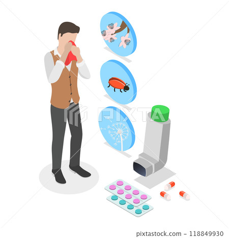 3D Isometric Flat  Illustration of Asthma. Item 3 118849930