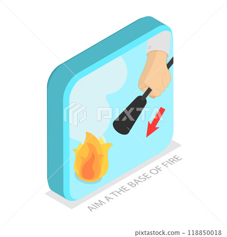 3D Isometric Flat Illustration of How To Use A Fire Extinguisher. Item 3 3D Isometric Flat Illustration of How To Use A Fire Extinguisher. Item 3 118850018