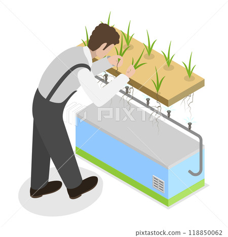 3D Isometric Flat Illustration of Hydroponics, Aeroponics And Aquaponics In Greenhouse. Item 3 3D Isometric Flat Illustration of Hydroponics, Aeroponics And Aquaponics In Greenhouse. Item 3 118850062