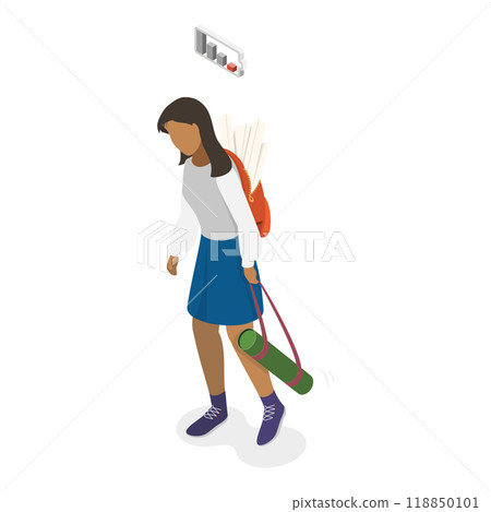 3D Isometric Flat  Illustration of Tired Student. Item 2 118850101