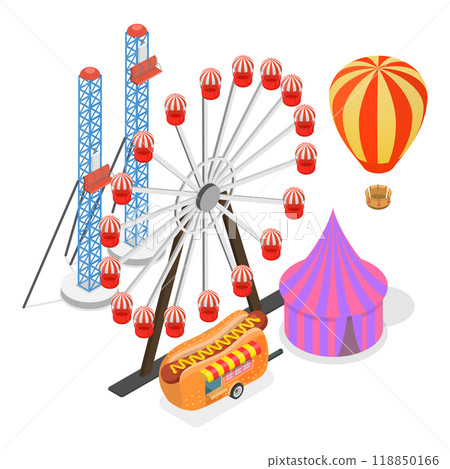 3D Isometric Flat  Set of Amusement Parks. Item 2 118850166