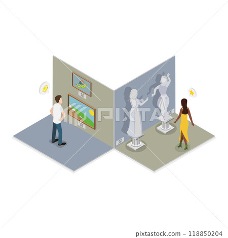 3D Isometric Flat  Illustration of Arts And Paleontology Museum. Item 4 118850204