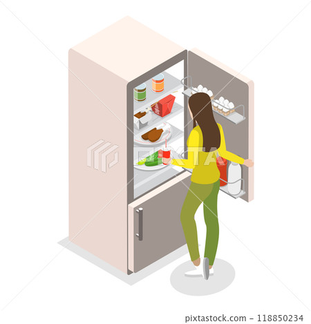 3D Isometric Flat  Set of Food In Fridge. Item 1 118850234
