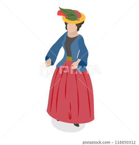 3D Isometric Flat  Set of Victorian Period Characters and Objects. Item 1 118850312