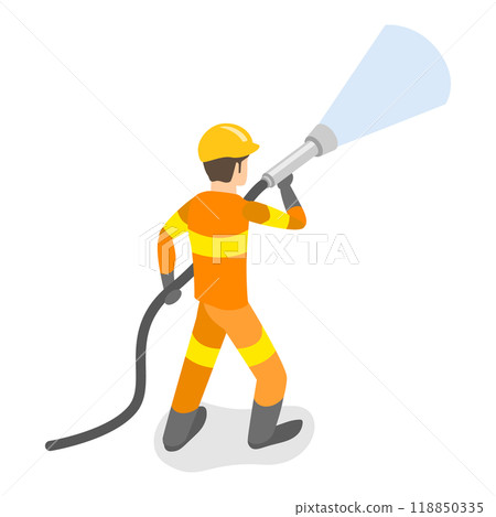 3D Isometric Flat  Set of Firefighter Characters. Item 3 118850335