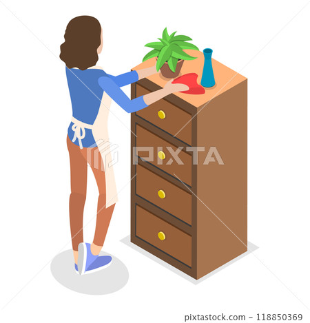 3D Isometric Flat Set of Household Chores. Item 1 3D Isometric Flat Set of Household Chores. Item 1 118850369