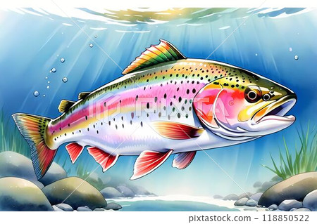 游動的虹鱒魚 118850522
