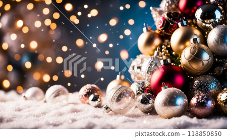 Christmas background with snow and decoration on a sparkling background with falling snowflakes 118850850