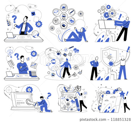 Corporate strategy vector illustration. Strategic analysis is compass aligns organizations with magnetic north business success Efficiency is currency exchanged in marketplace corporate strategy 118851328
