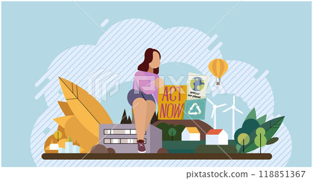 Climate change. Save the planet. Vector illustration World Environment Day is opportunity to raise awareness about importance environmental conservation We must take action to change climate patterns Climate change. Save the planet. Vector illustration World Environment Day is opportunity to raise awareness about importance environmental conservation We must take action to change climate patterns 118851367