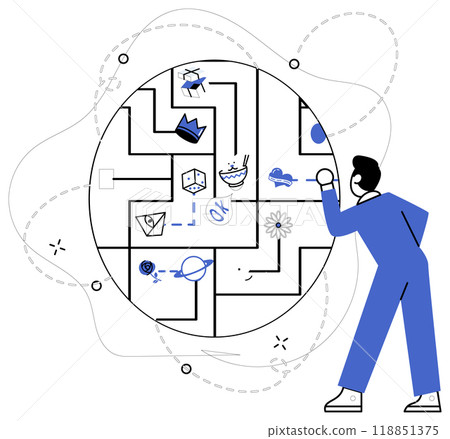 Corporate strategy vector illustration. Professional analysis is microscope revealing intricate details in fabric corporate success Solution-driven aspirations fuel engine propelling organizations 118851375