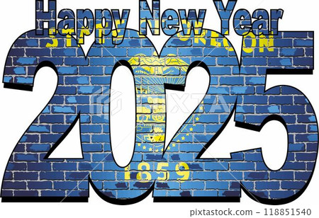 Happy New Year 2025 with Oregon flag inside 118851540